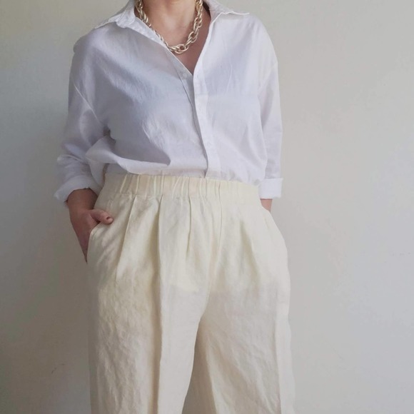 90's Linen Buttercream Pull on Pants Women's XL Minimalist - Picture 1 of 6